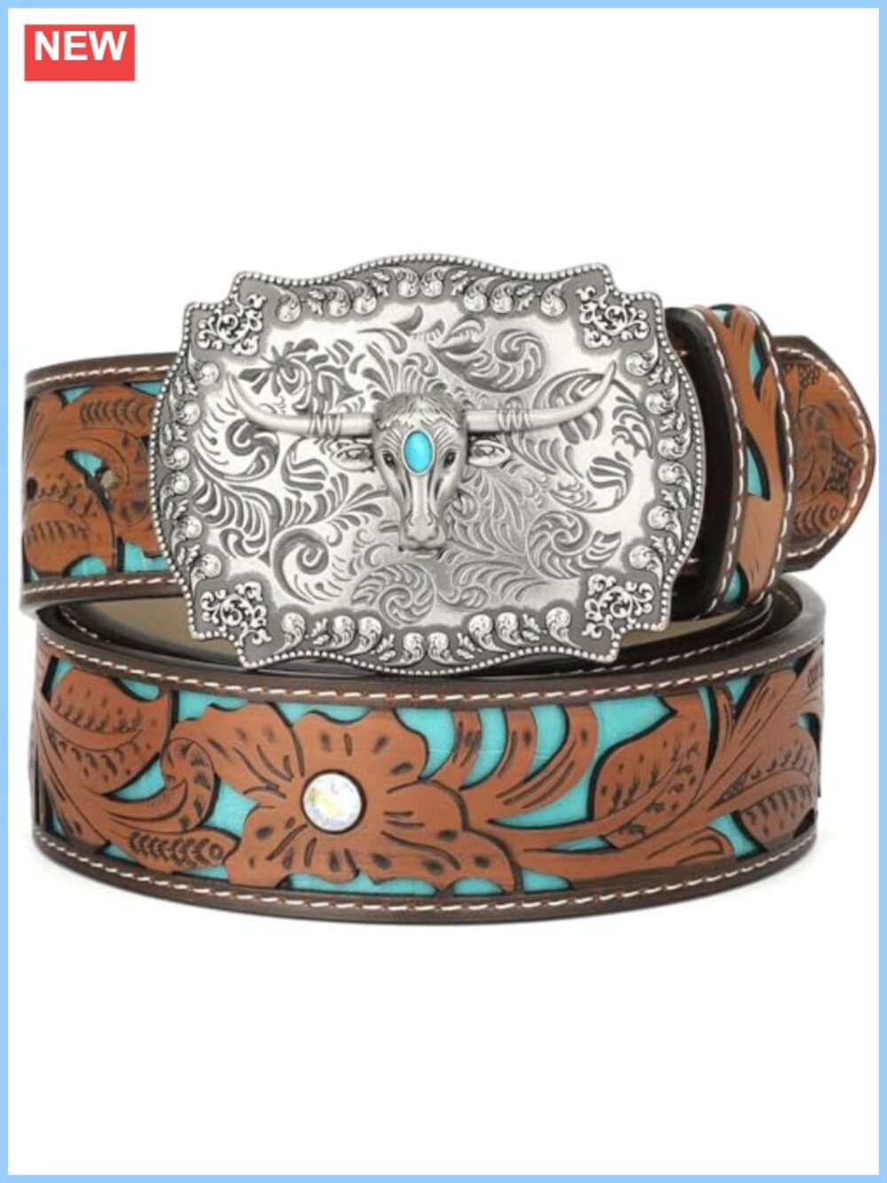 Genuine Leather Western Belt Engraved Tooled Cowboy Cowgirl Country Belt